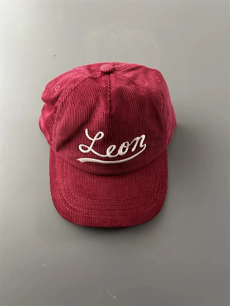 2024 Corduroy Vintage Letter Embroidered Adjustable Baseball Hat Leon Corduroy Hat MZ182