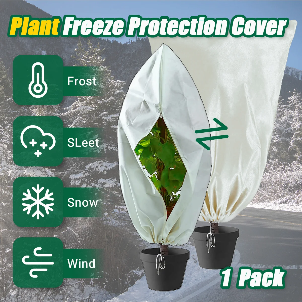 Winter Plant Cover-Freeze&Wind Protection,Polyester with Zippered Drawstring for Easy Use,Ideal for Large Potted Plants