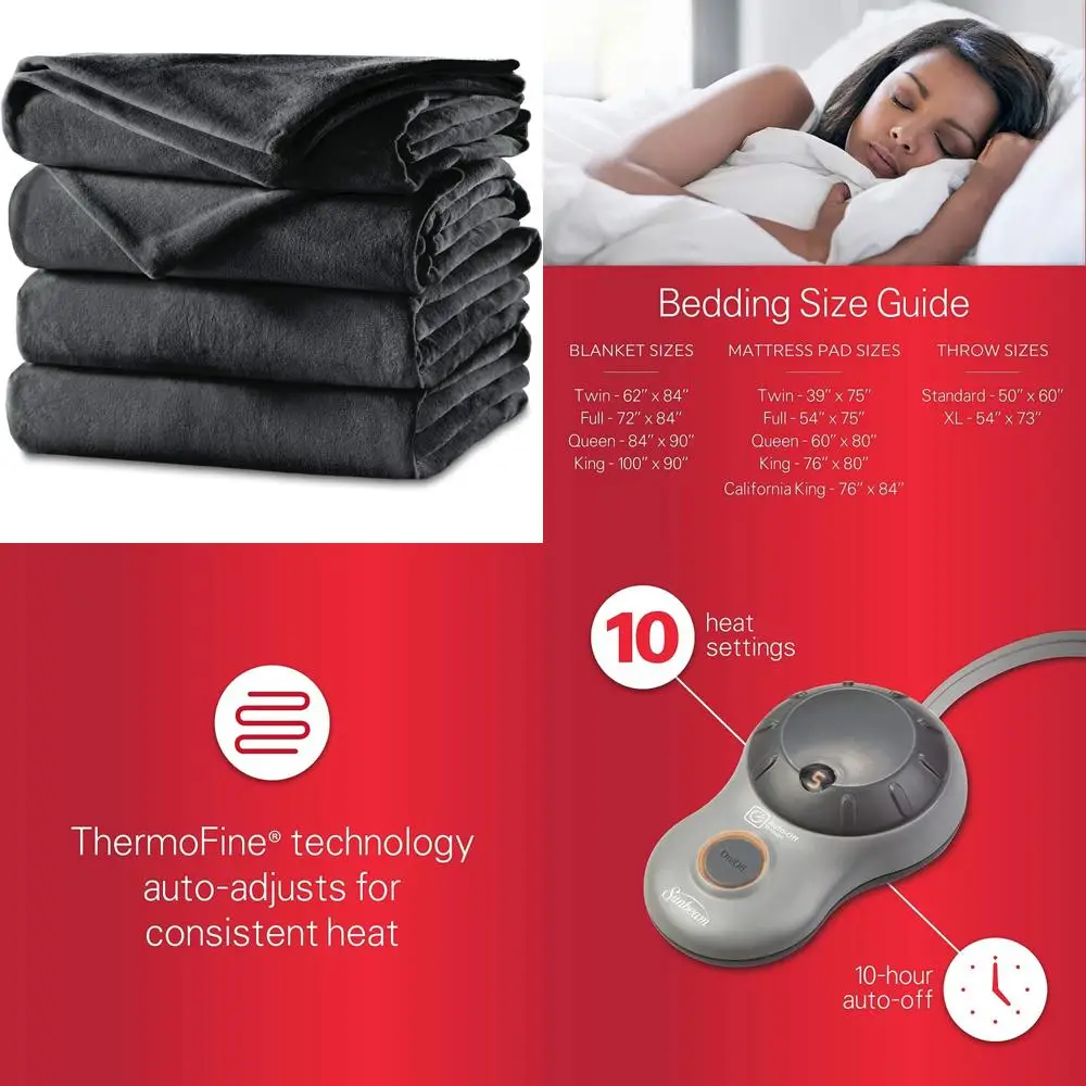 

Heated Velvet Plush Blanket with 10 Heat Settings, Queen Size, Slate Color, Extra Warm and Cozy for Bed