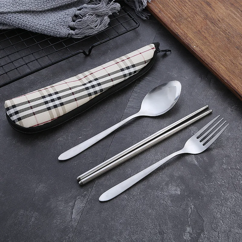 

Picnic Set Tableware Travel Cutlery Kit Case Portable Pouch with Zipper for Dinner Household Tool Travel Camping Spoon Fork