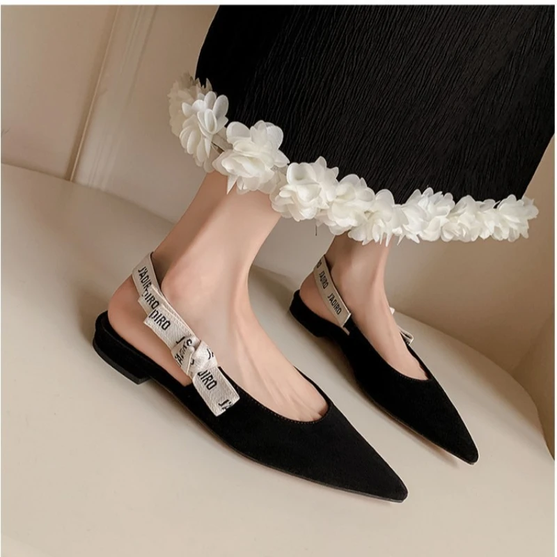 صنادل نسائية صيفية جديدة لعام 2025، صنادل مدببة بفيونكة، كعب منخفض محبوك بفم خفيف #2