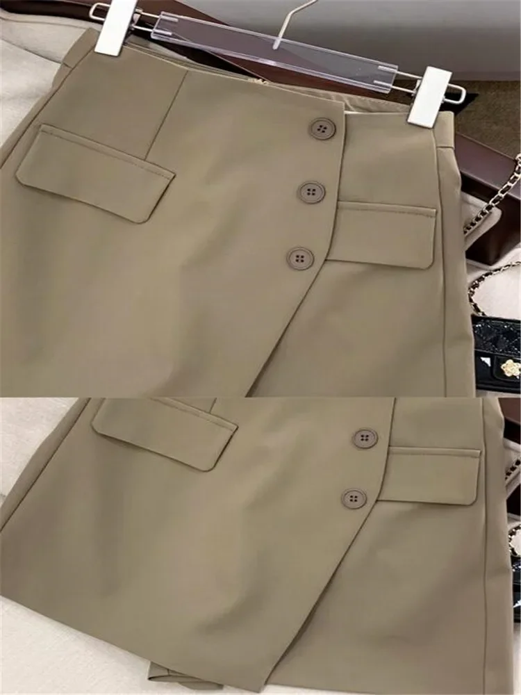 Pantalones cortos de cintura alta para mujer, informales, básicos y minimalistas, con bolsillos, sólidos, Vintage, 3 colores