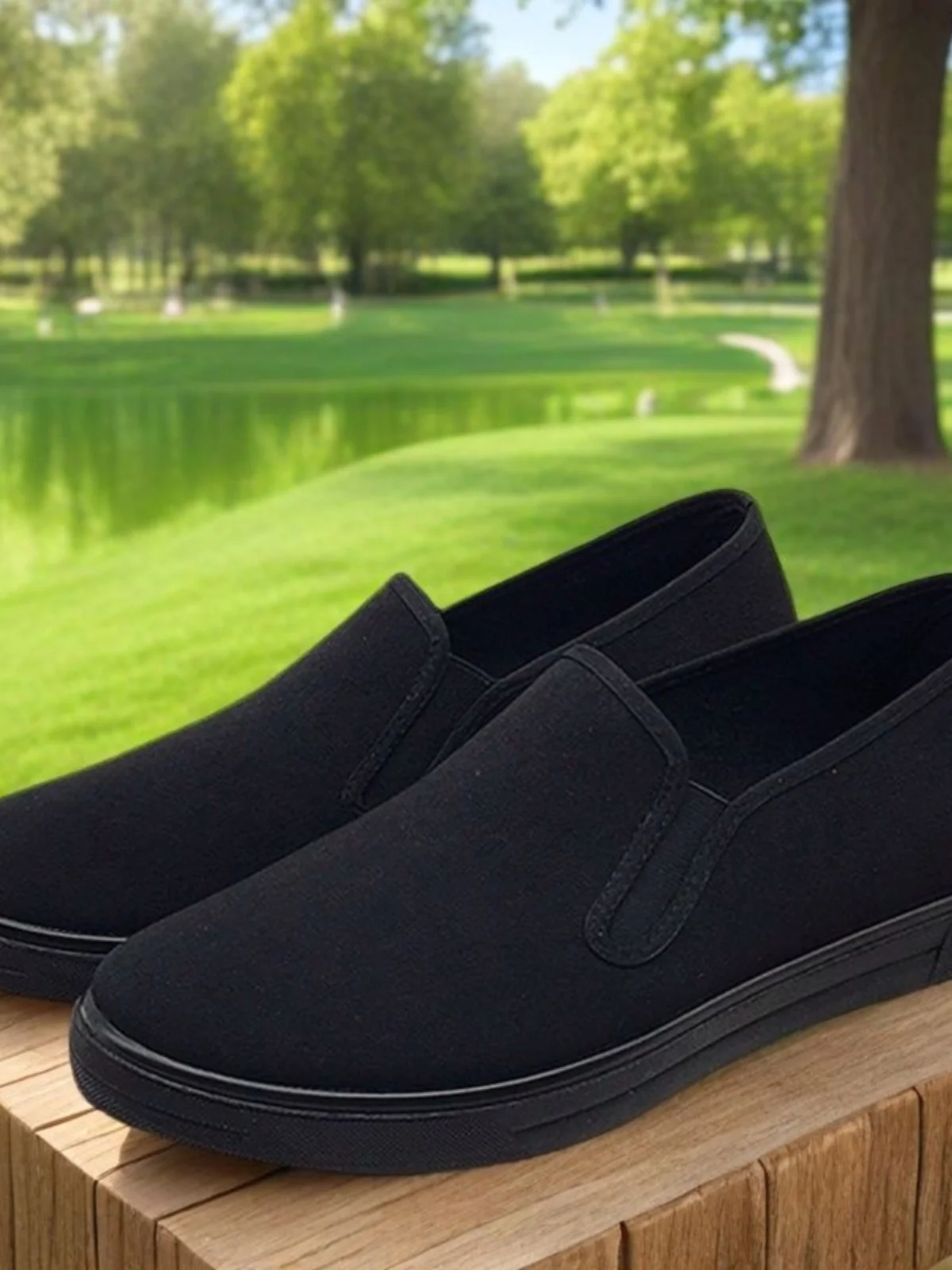 

Real Person Old Beijing Cloth oes Bla Work oes Flat Anti-slip Men Chef Driver Dad Walking Single oes Casual Footwear