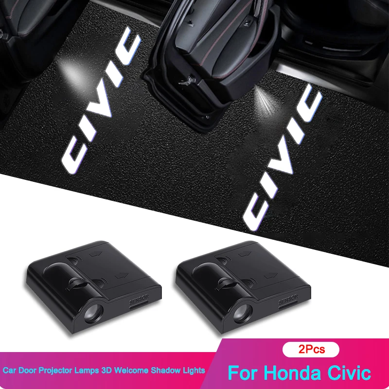 2Pcs LED Car Door Logo Projector Ghost Shadow HD Welcome Decorative Light For Honda Civic 8th 9th 10th 11th Auto Accessories