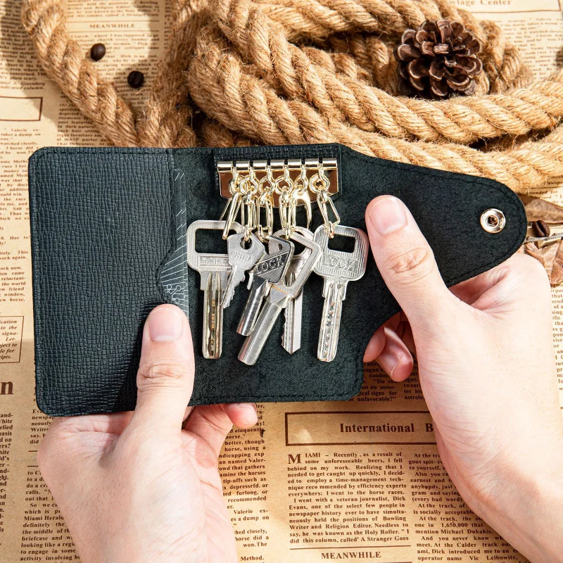 

New Men's And Women's Casual Cow Leather Car Key Wallet Short Small Card Holder For Women Male Key Ring Purse
