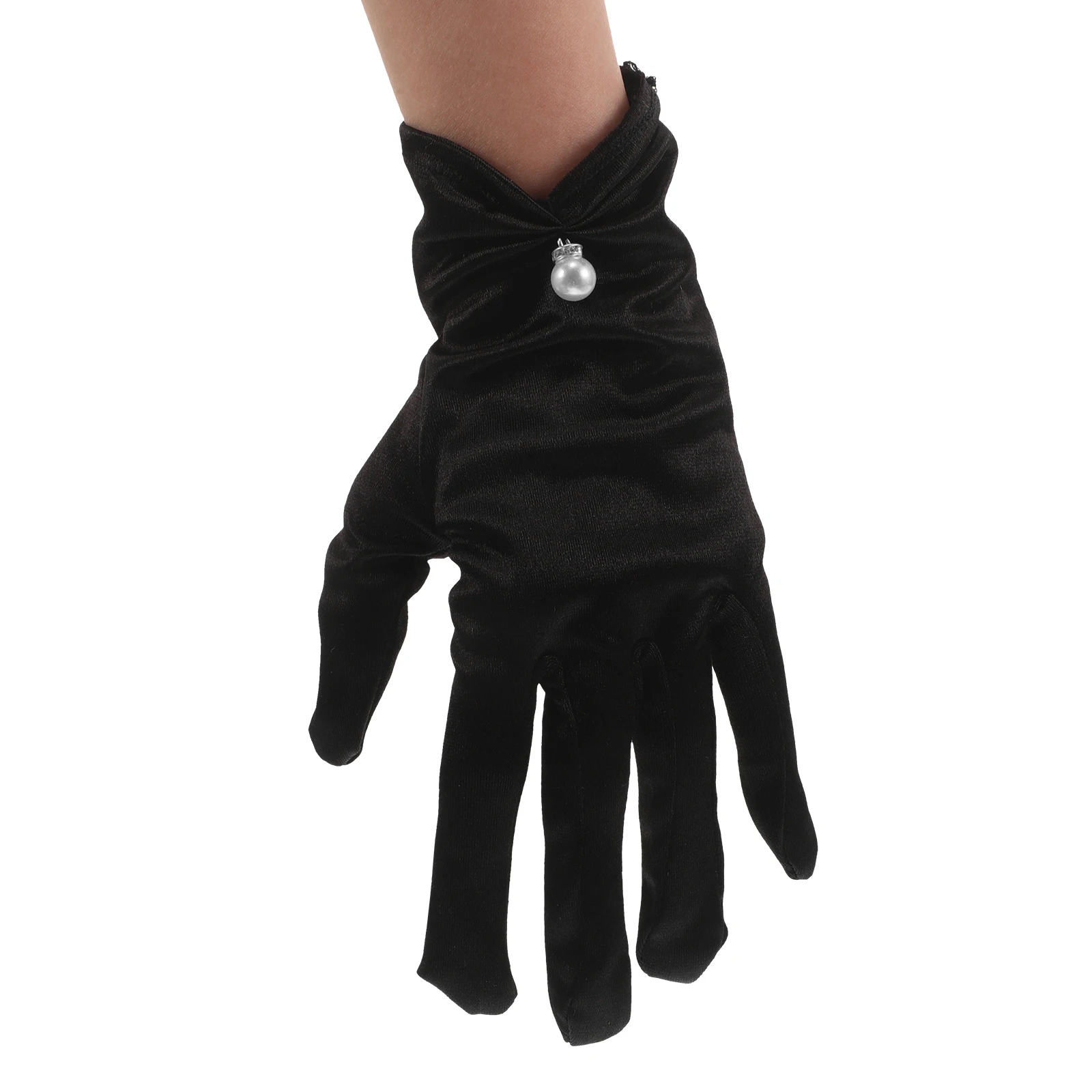 1 زوج قفازات الزفاف الساتان القصيرة للعروس أنيقة اللؤلؤ مزين طول المعصم ثوب مسائي رسمي اكسسوارات فستان أوبرا #1