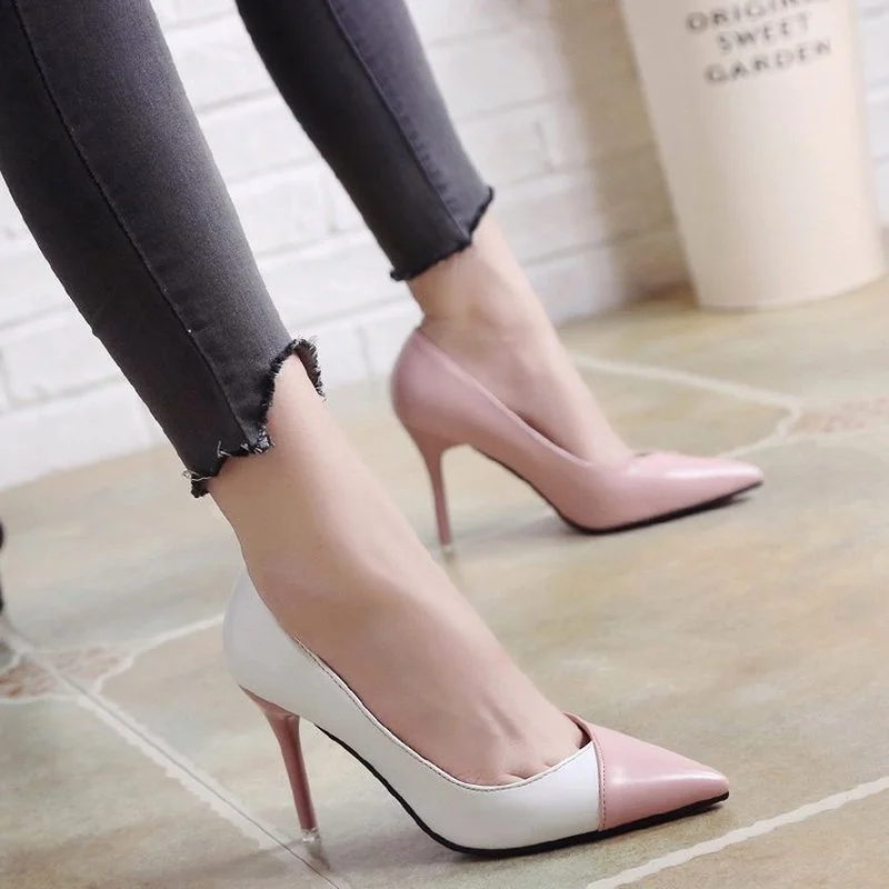 Comemore Leather Wedding Party Elegant Women\'s Leather Bride Shoes Pink 2023 Women Pumps Fashion High Heels Female Spring Summer