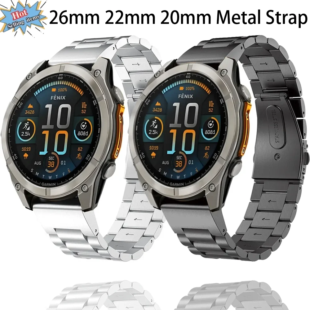 가민 타크틱스 8, 페닉스 8, 51mm, 47mm, 7X, 6X, 엔듀로 3, 페닉스 E용 퀵핏 26mm, 22mm, 20mm 메탈 스트랩 (브레이슬릿/시계줄)