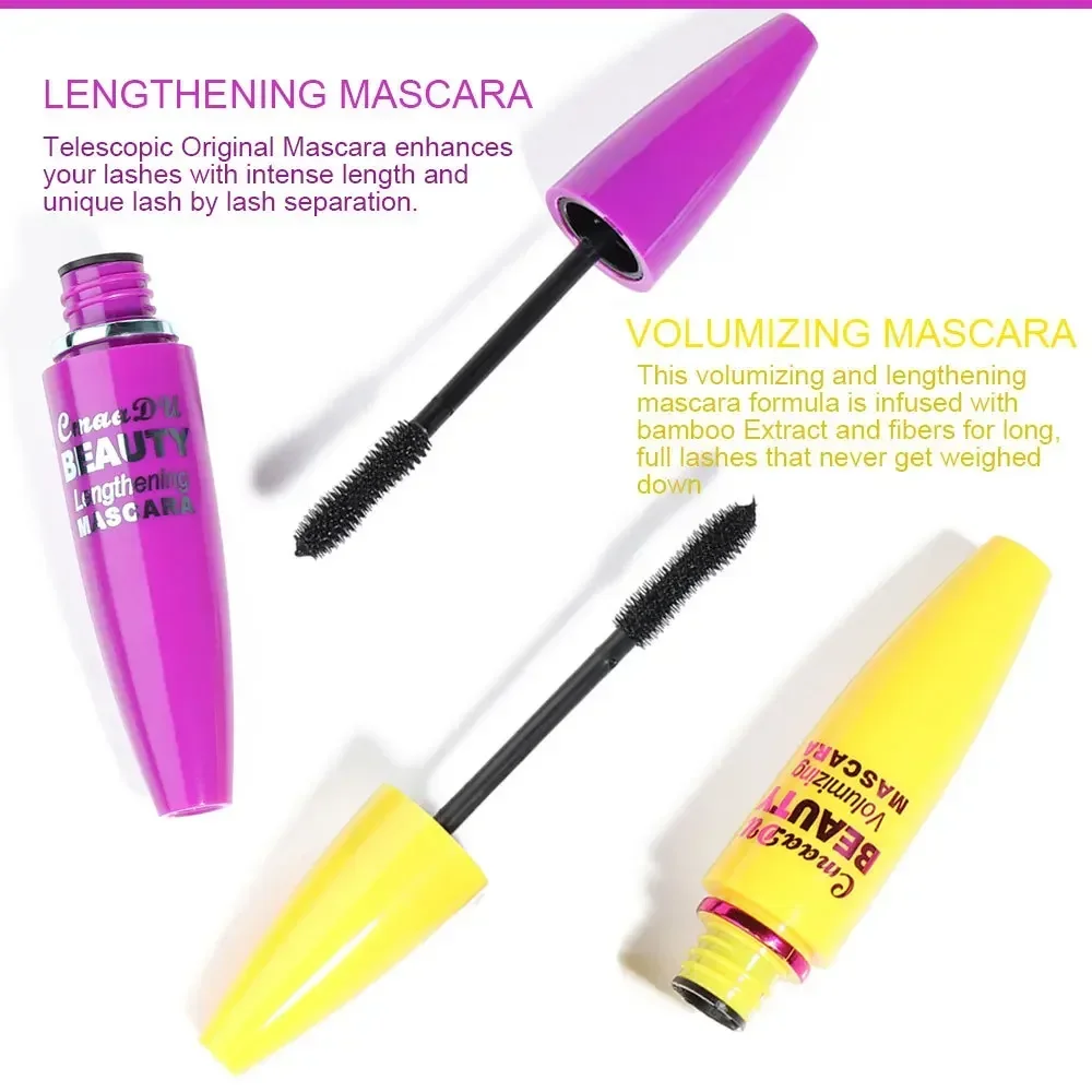 CmaaDu 2Pcs 4D Silk Fiber Eyelash Mascara Makeup 1 for Long Lasting Curling Lengthening 1 for Volumizing Waterproof Cosmetics
