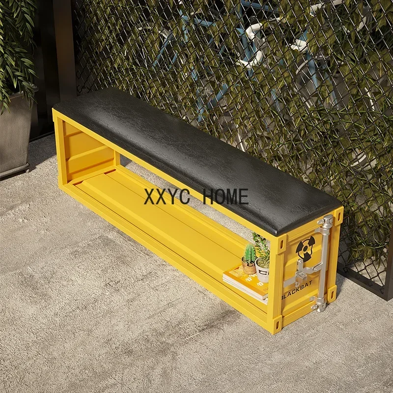Industrial wind wrought iron multi-functional storage container shoe changing stool creative storage strip stool