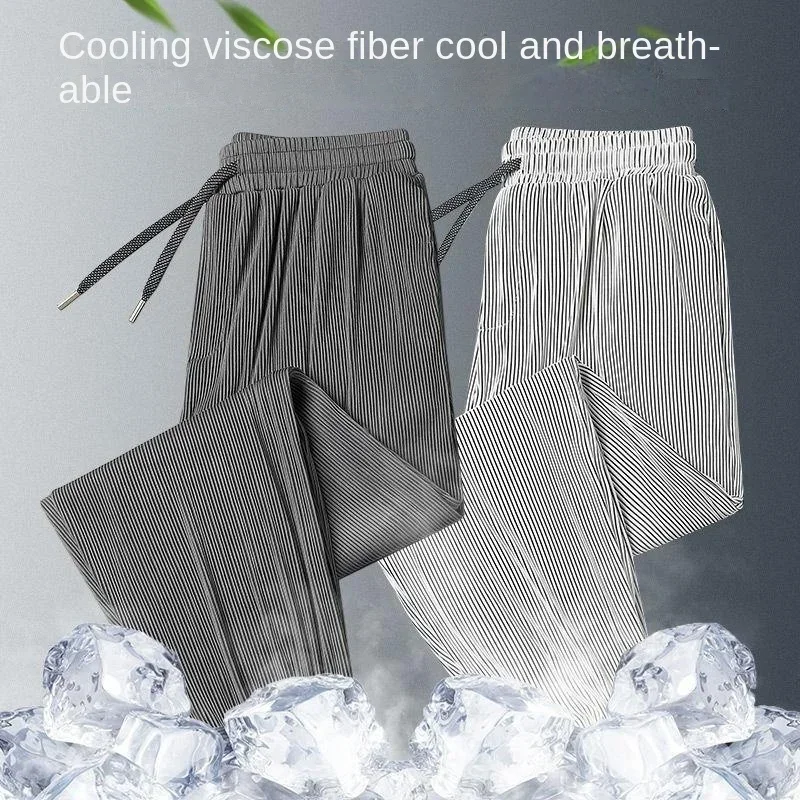 Summer Ice Silk Ultra-thin Pants Men's Loose Straight Section Drape Ice Silk Pants Wide Leg Sports Casual Pants Fits