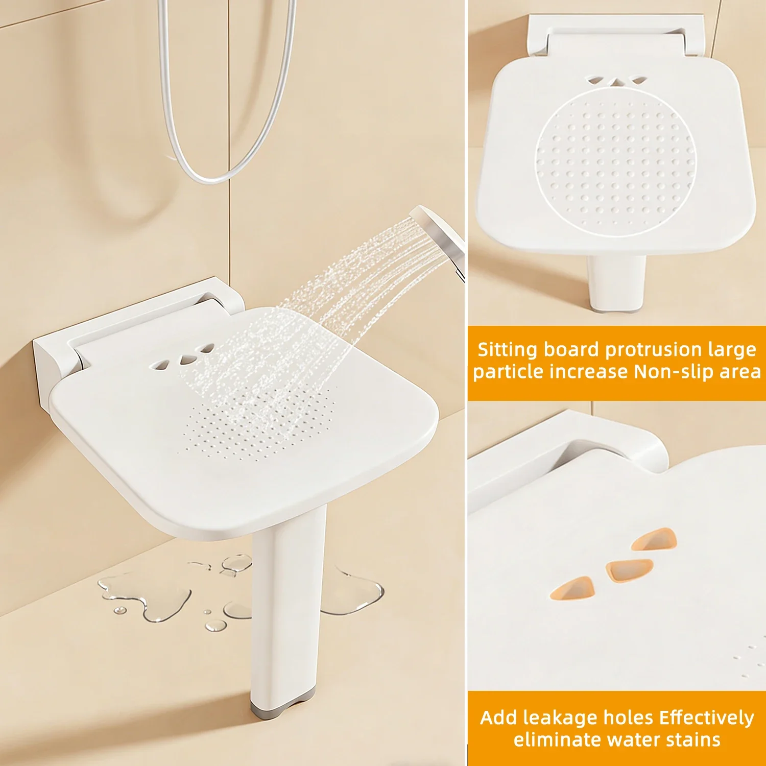 Elderly Bathroom Folding Chair Wall Mounted Slow Descent Detachable Large Seat Board Toilet Shower Stool Bathroom Accessories
