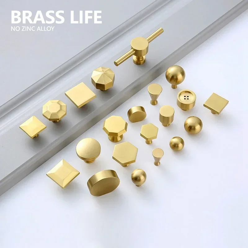 BRASSLIFE Round Brass Gold Furniture Handles For Drawers Bathroom Kitchen Storage Cabinet Pulls Wardrobe Shoe Cupboard Door Knob