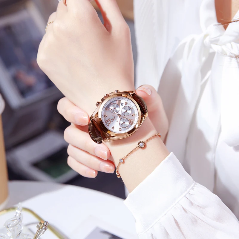 여성을위한 고급 가죽 쿼츠 시계 패션 고품질 숙녀 손목 시계 드레스 시계 우아한 선물 Relogio Feminino