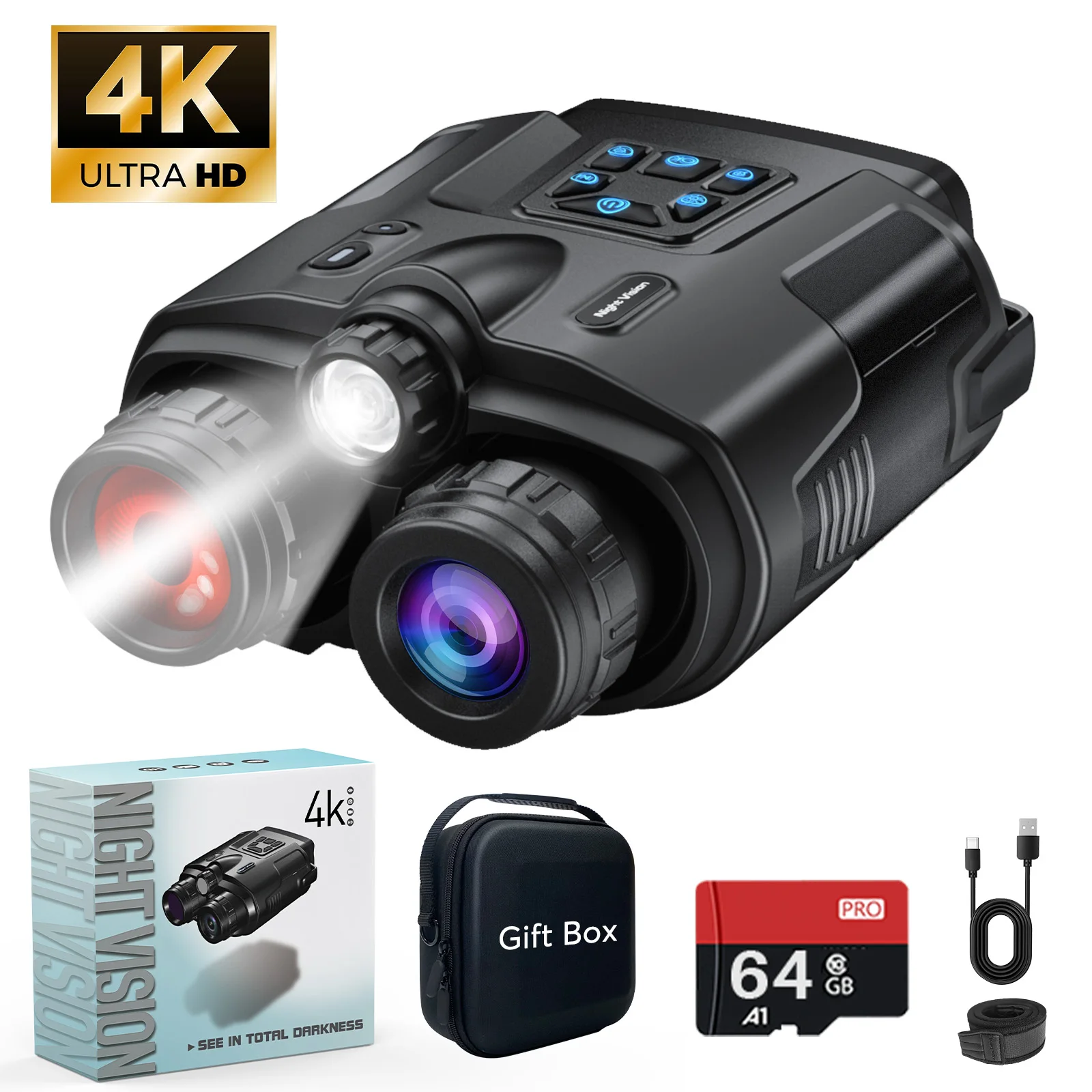 

4K Night Vision Binoculars–8X Zoom/2000FT IR/5000mAh, 3'' HD Screen IP65 Waterproof Night Vision Goggles for Home Decoration