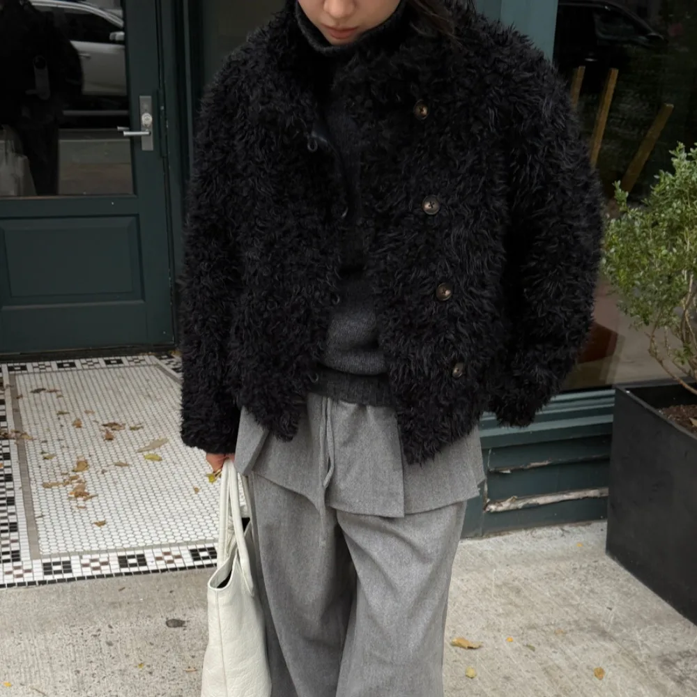 Abrigo elegante de cuero PU para mujer con empalme de lana calidez Otoño Invierno nuevo Sle alta calidad piel sintética Top viaje Sle