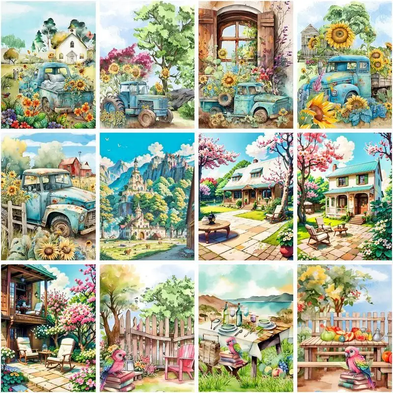 

CHENISTORY Coloring By Numbers Garden Landscape Drawing On Canvas HandPainted Gift DIY Painting By Numbers Kits Home Decor