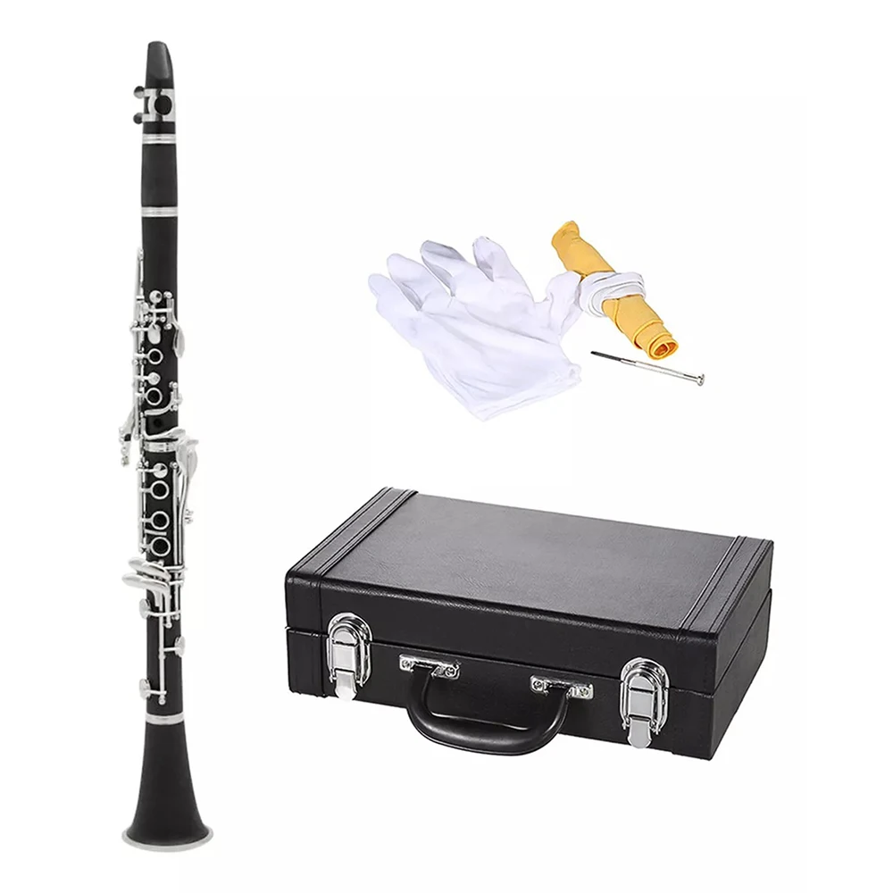 Produces High Quality Bb 17 Key Bakelite Wood White Copper Table Key Nickel Plated Clarinet With Leather Case