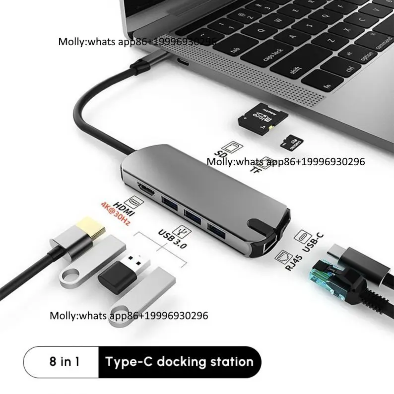 LKL USB C Docking Station,8 in 1 USB C Hub Multiport Adapter with SD Card Reader