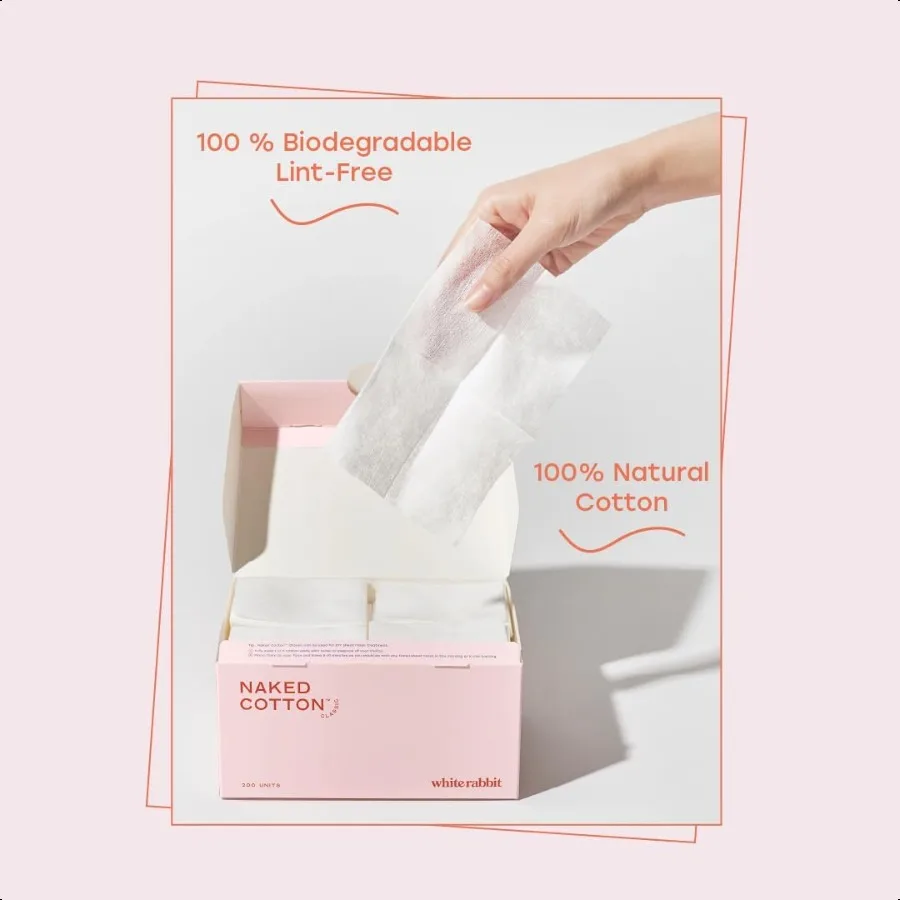 화이트 래빗 네이키드 코튼 클래식 프리미엄 페이셜 코튼 패드 (메이크업 리무버, 토너, 마스크용) 100% 무표백 무보풀 순면