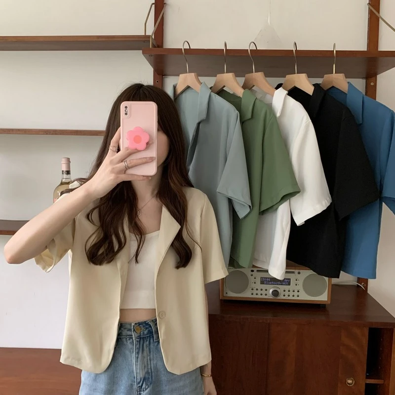 Spring Summer Short Women's Suit Jacket Coat Thin Suit Design Sense Niche Solid Short Sleeved Women Blazers Casual Suit Jackets