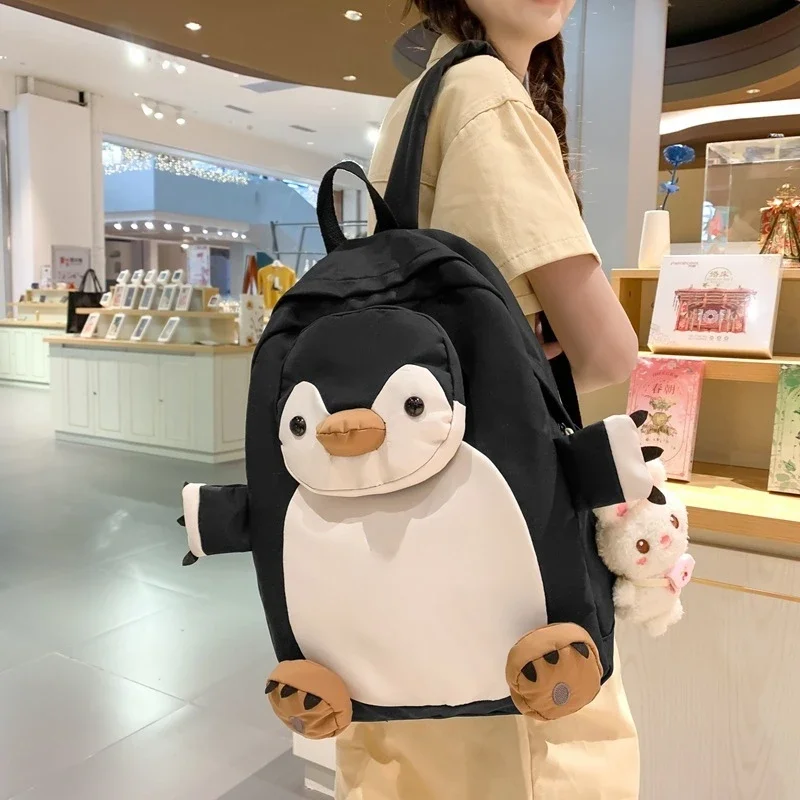 Women\'s Backpack Large Female Rucksack Backpacks for School Teenagers Girls 2024 Cute Cartoon Penguin Student Korean Bagpack