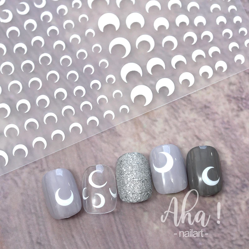 3D Crescent Moon Nail Sticker White Black Gold Silver Moon Star Slider Press on Nails Decoration Decals Manicure Accesories A#ha