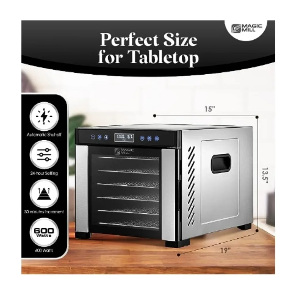 Magic Mill Commercial Food Dehydrator Machine | 7 Stainless Steel Trays | Adjustable Timer, Temperature Contror