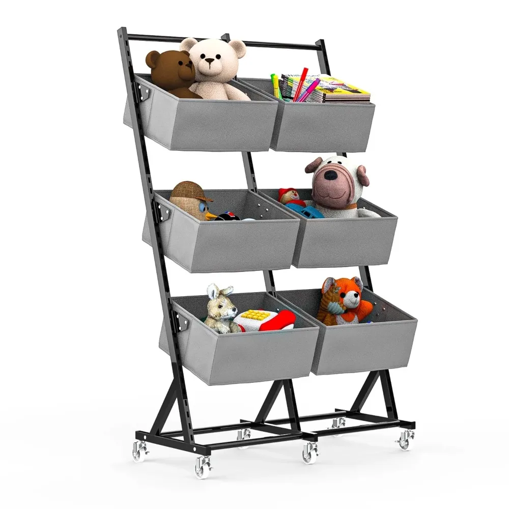 

Stuffed Animal Storage Holder with Wheels, Stainless Steel Toy Organizer, Plush Storage Organizer Shelf, Bedroom - Gray