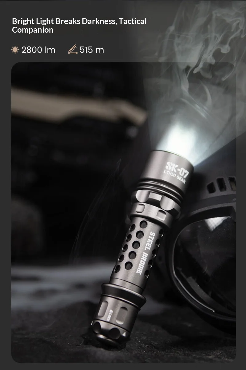 LOOP GEARSK07 Retro Military-Style Hardcore Long-Range Tactical Flashlight Mechanical Lock Portable Camping Flashlight Gift