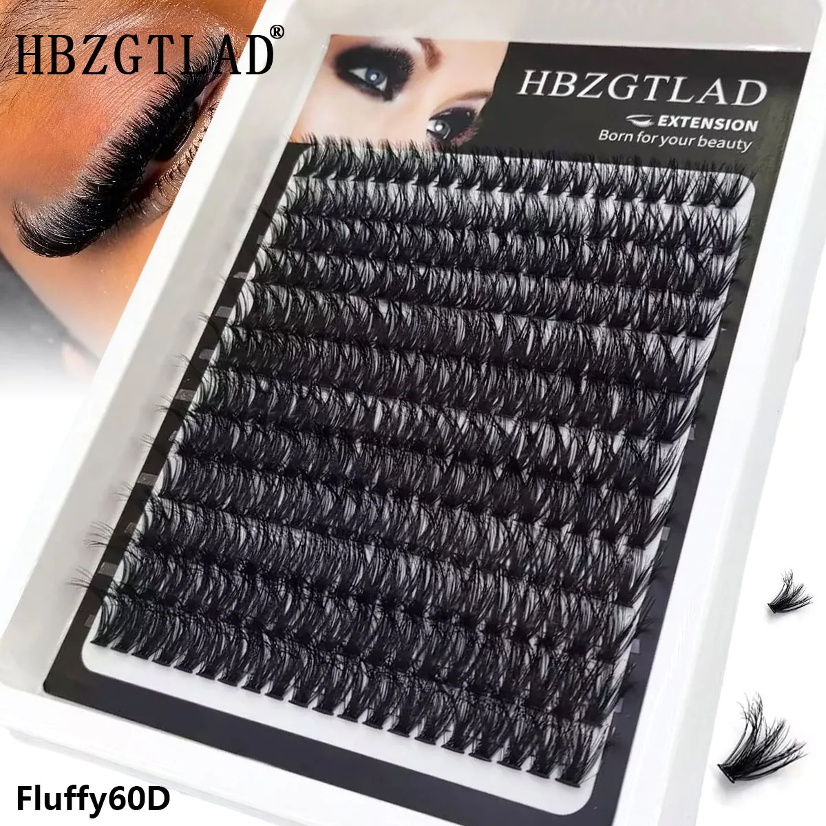 HBZGTLAD 5DFluffy Cluster Lashes 60D-200D DIY Eyelash Extensions 9-18MM C/D Curly Lash Clusters Thick Wispy Volume False Eyelas