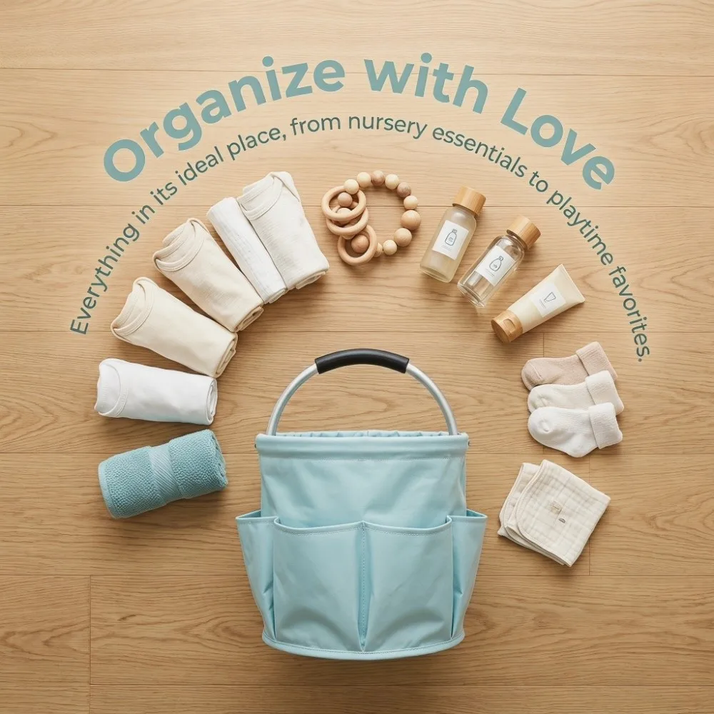 

Large Capacity Foldable Storage Bag Portable Multi-Pocket Picnic Basket with Drawstring Mouth with Handle