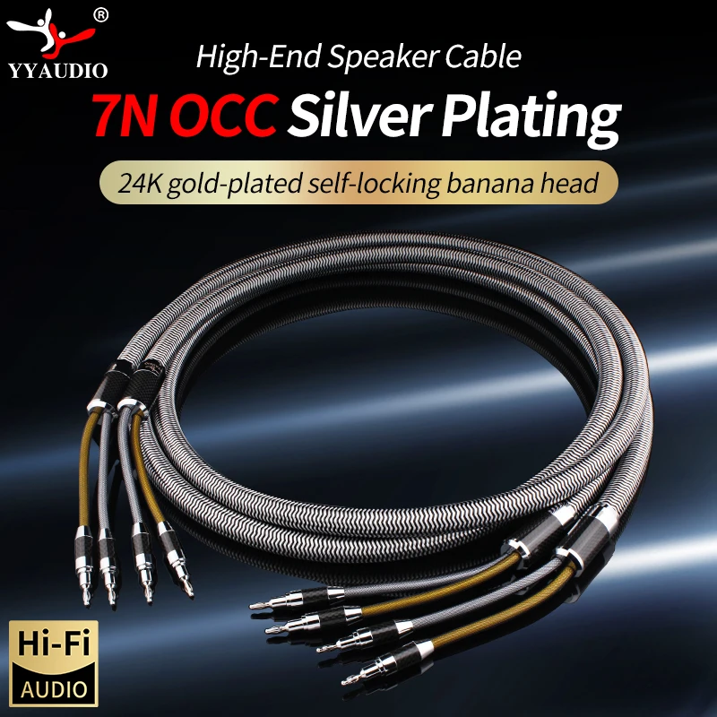 YYAUDIO HIFI Silver Plating Speaker Cable High-end 7N OCC Speaker Wire For Hi-fi Systems Amplifier Banana Plug Speaker Cable