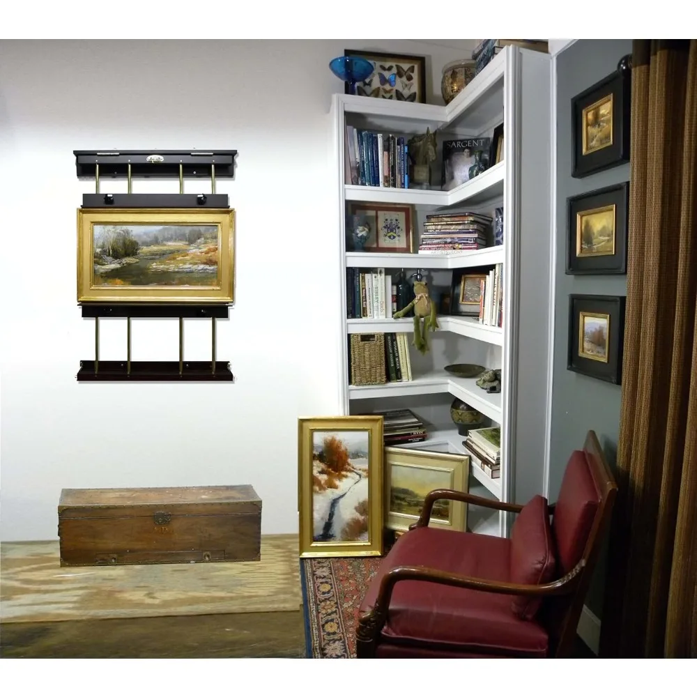 中型壁掛けディスプレイと絵画イーゼル - 幅32インチ、最大高さ40インチのキャンバスを収納可能 - マホガニー仕上げ