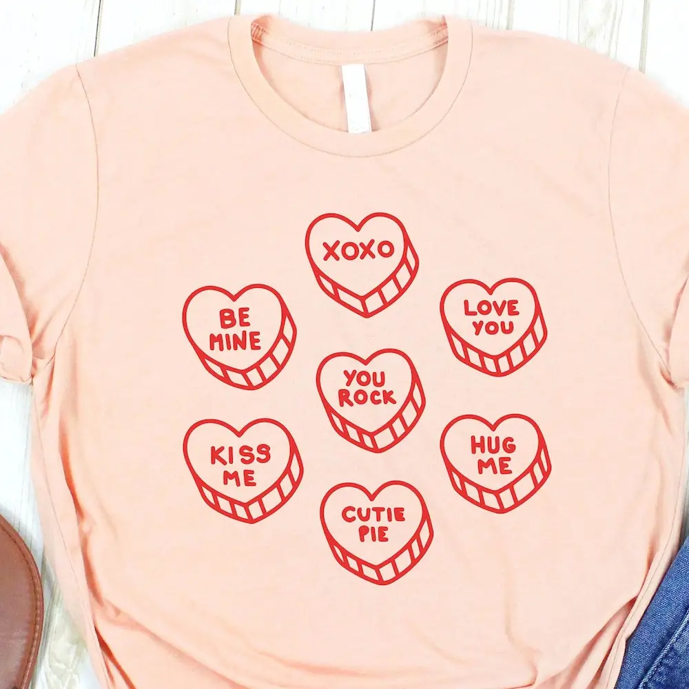 Candy Hearts T Shirt Valentine'S Day Cutie Pie Be Mine Xoxo Hug Me Kiss Heart