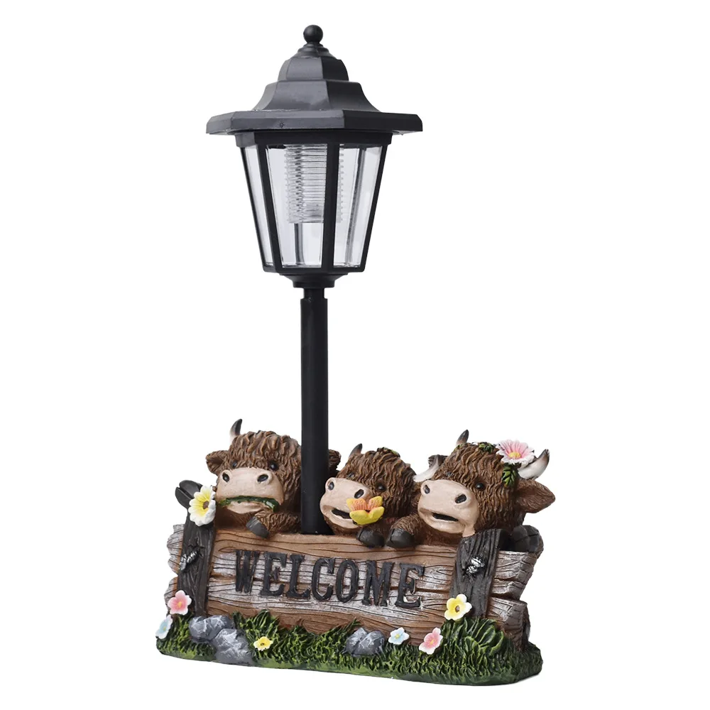 Creative Highland Cattle Resin Solar Ornament Home Garden Decoration Light Outdoor Garden Path Ambient Light