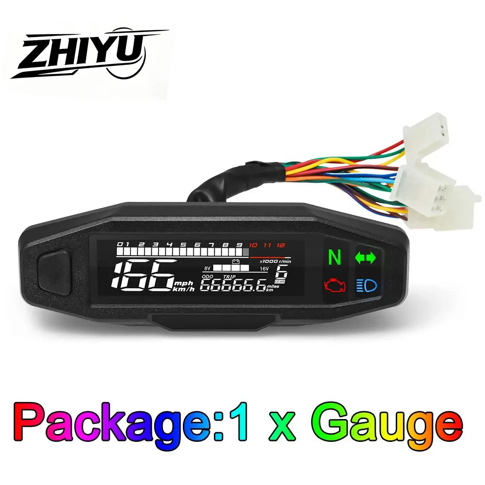 ZHIYUMotorcycle Speedometer Oil Gauge Tachometer Universal Digital Odometer Meter Instrument Cluster Turn Signal Light Indicator