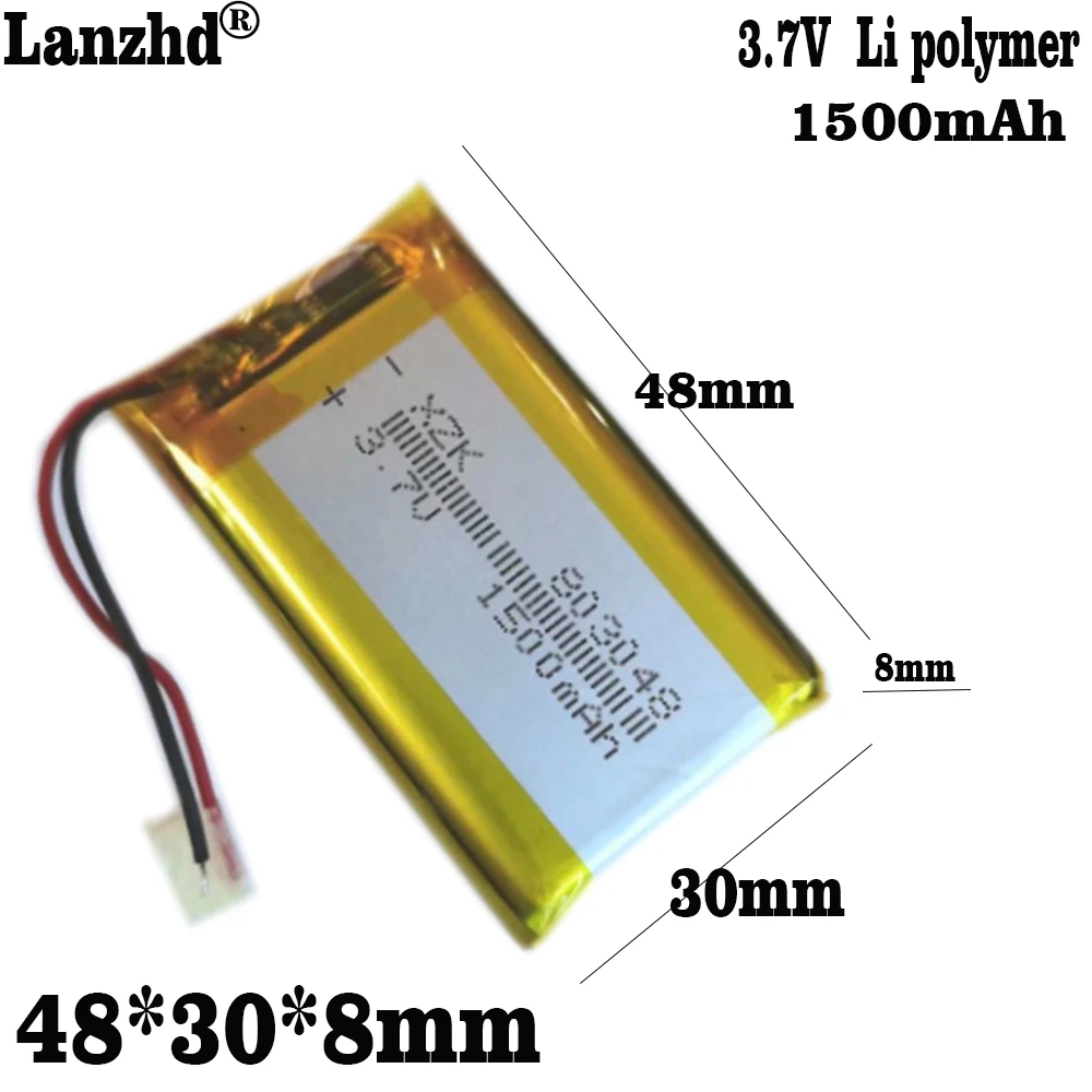 

1-12pcs 803048 Li Polymer 3.7V 1500mAh Li-po li ion Battery For Audio hand warmer treasure LED lamp beauty instrument 083048