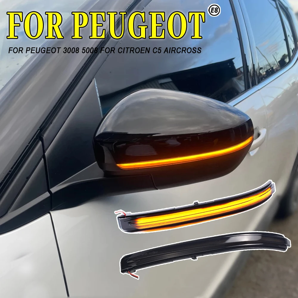 2X LED Sequential Dynamic Side Mirror Blinker Light Turn Signal Lamp For Peugeot 3008 5008 II MK2 Citroen C5 Aircross 2017-2021