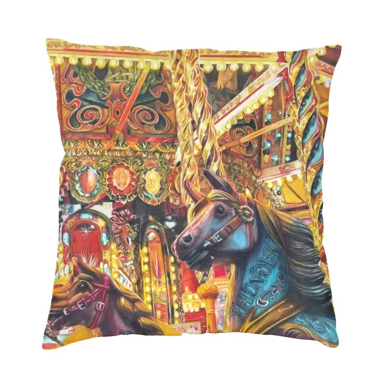 Soft Fairground Ride Carousel Horses Throw Pillow Cover Home Decor Custom Square Cushion Cover 45x45 Pillowcover for Sofa