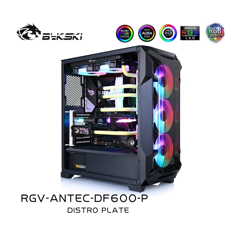 Bykski distro placa para o caso de antec df600/dp502, reservatório de refrigeração água do pc res bomba 12v/5v rgb sync, RGV-ANTEC-DF600-P