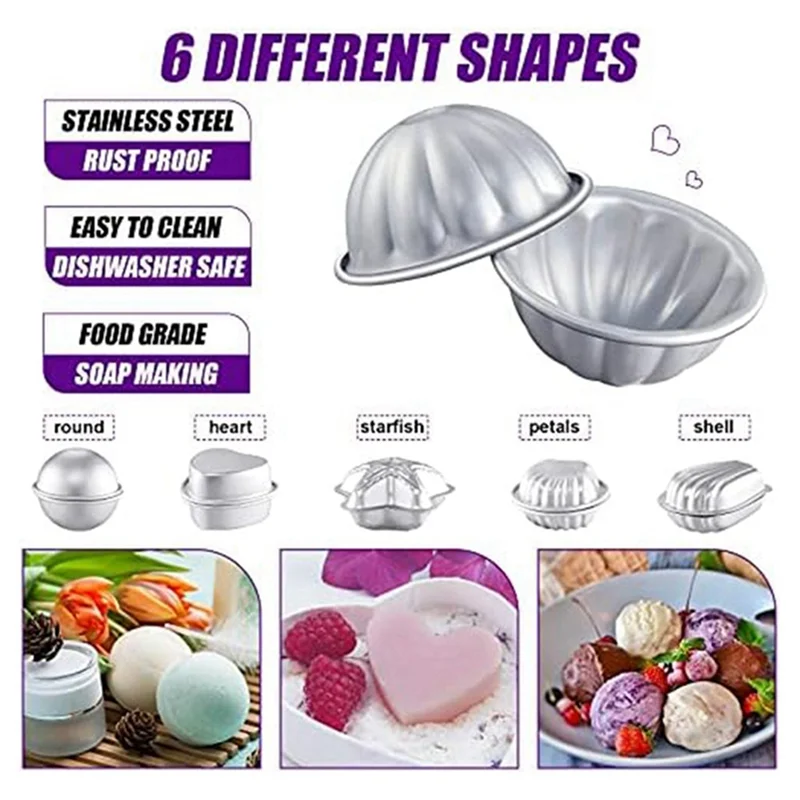 12 Pcs 6 Shapes Bath-Bomb Making for Crafts DIY Bath-Bomb Crafting Press Mould for Handmade Soaps Candle Cake Baking