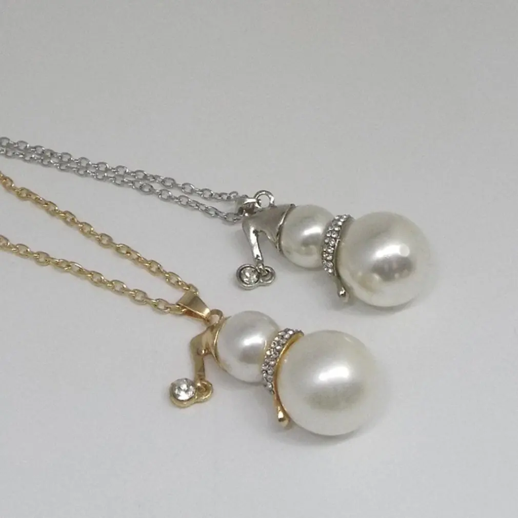 Vintage Simulated Pearl Jewelry Diamond and Pearl Snowman Shape For Women Crystal Necklace Fashion Costume Gift