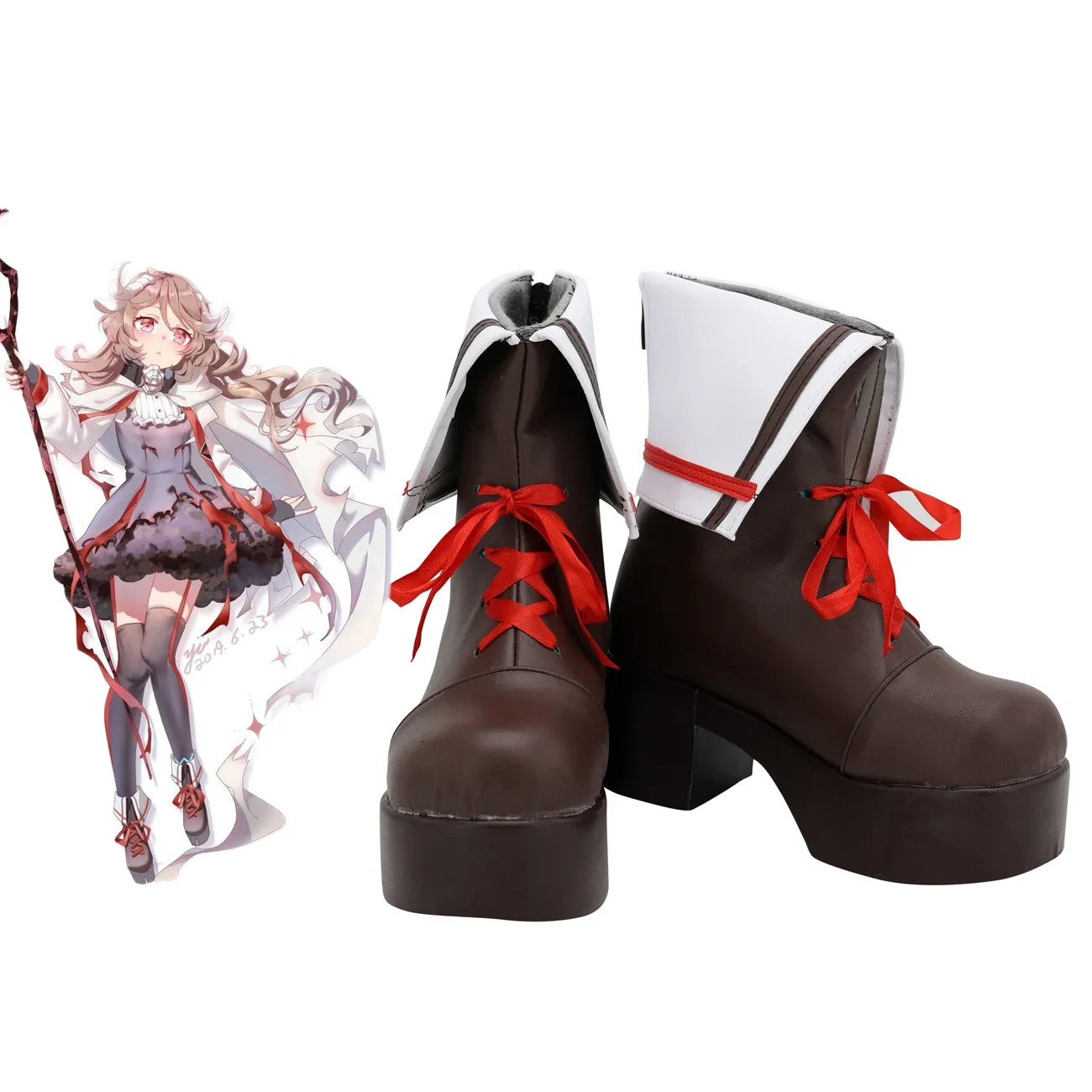 Arknights Eyjafjalla Cosplay Laarzen Bruine Hoge Hak Schoenen Op Maat Gemaakt