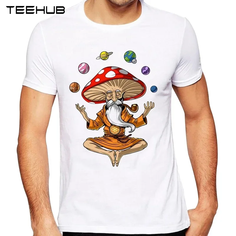 

TEEHUB Men's New Fashion Magic Mushroom Buddha Design Short Sleeve T-Shirt Cool Printed Tops Hipster Tee Shirts