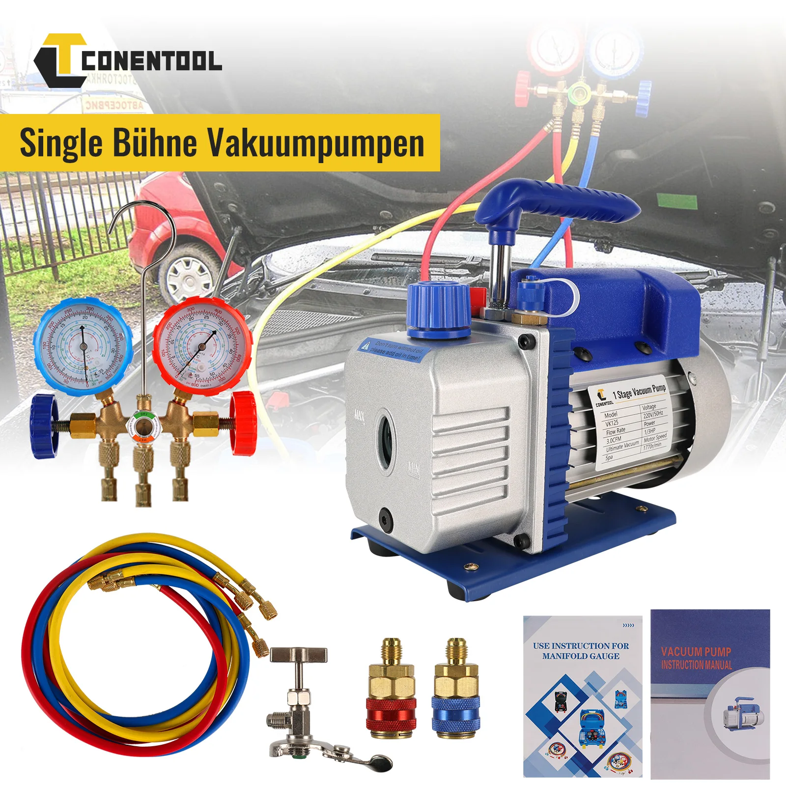 Conentool Vacuum Pump 3CFM 1 Stage Vacuum Pump 1/2 HP HVAC Rotary Vacuum Pump for Air Conditioner Reparation, Vacuum Evacuation