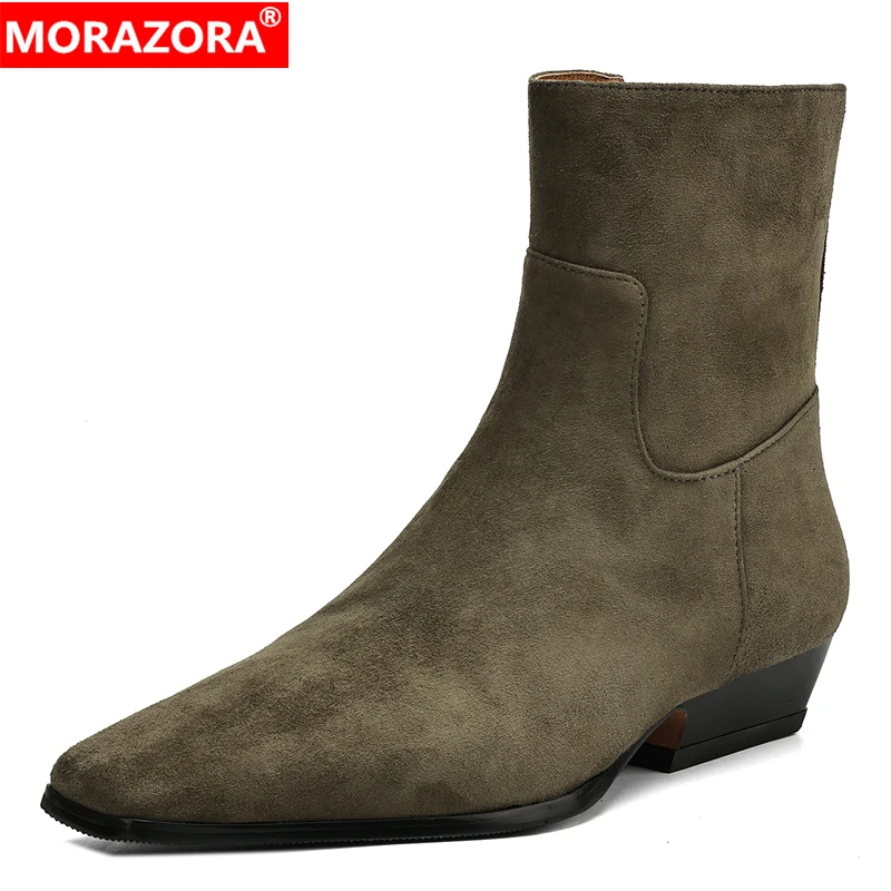 

MORAZORA Plus Size 34-42 New Kid Suede Leather Women Boots Square Toe Autumn Winter Ankle Boots Ladies Casual Western Booties