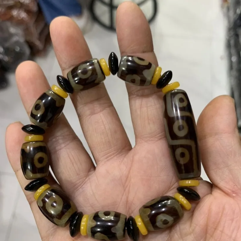 New Three-eye Old Dzi Bead Bracelet Agate Chalcedony Bracelet for Couples