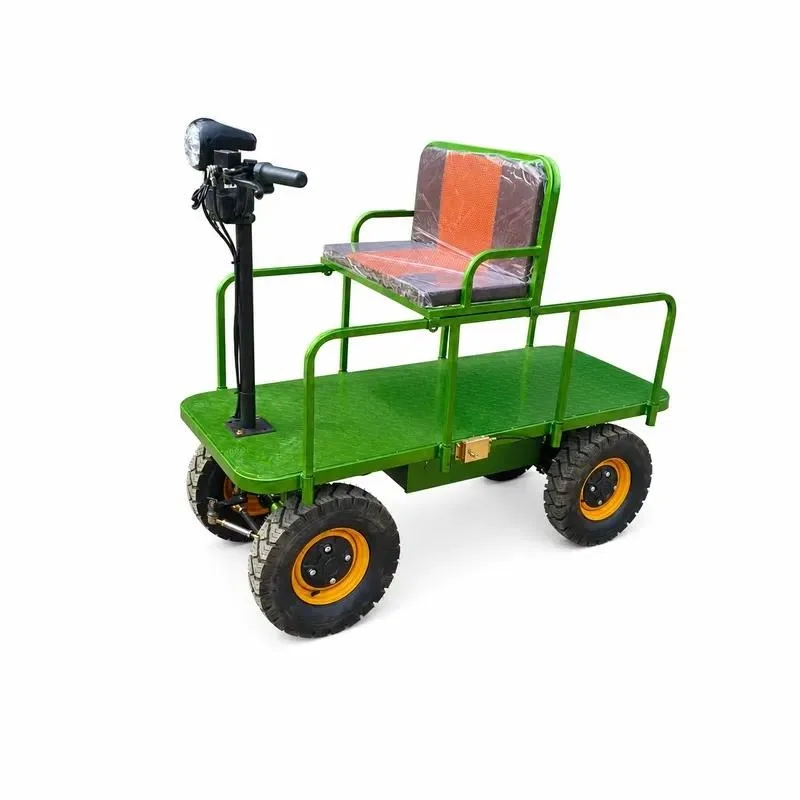 Green Electric Flatbed Cart with Seat 4 Wheel Heavy Duty Platform Trolley Customized Load Bearing 1500kg Multi Function