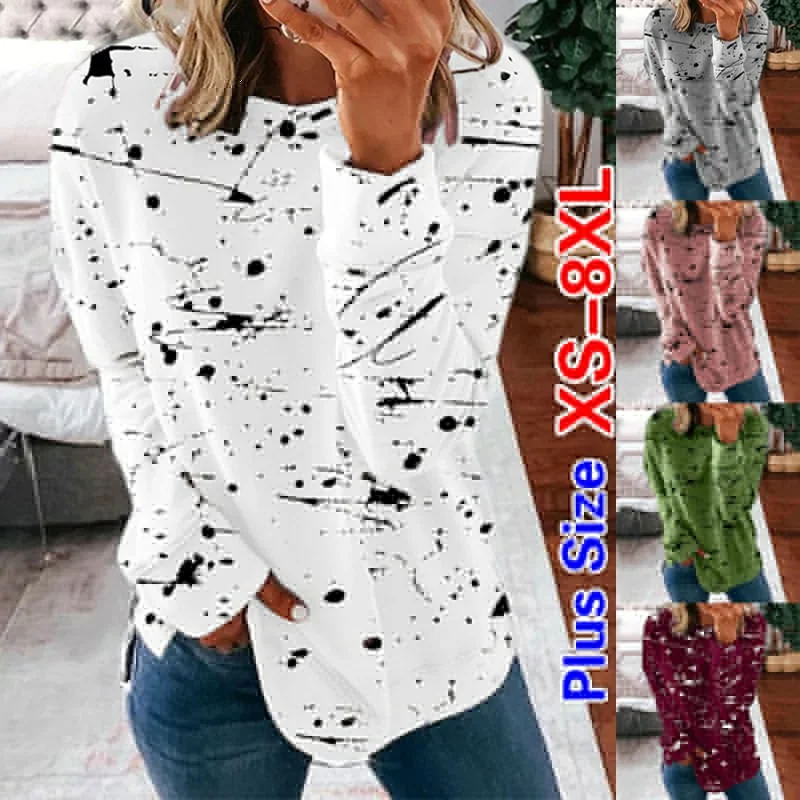 Summer Tops Women Fashion Clothes Casual Long Sleeved Shirts O-neck Pullover Sweatshirts Ladies Cotton Blouses Printed T-Shirts